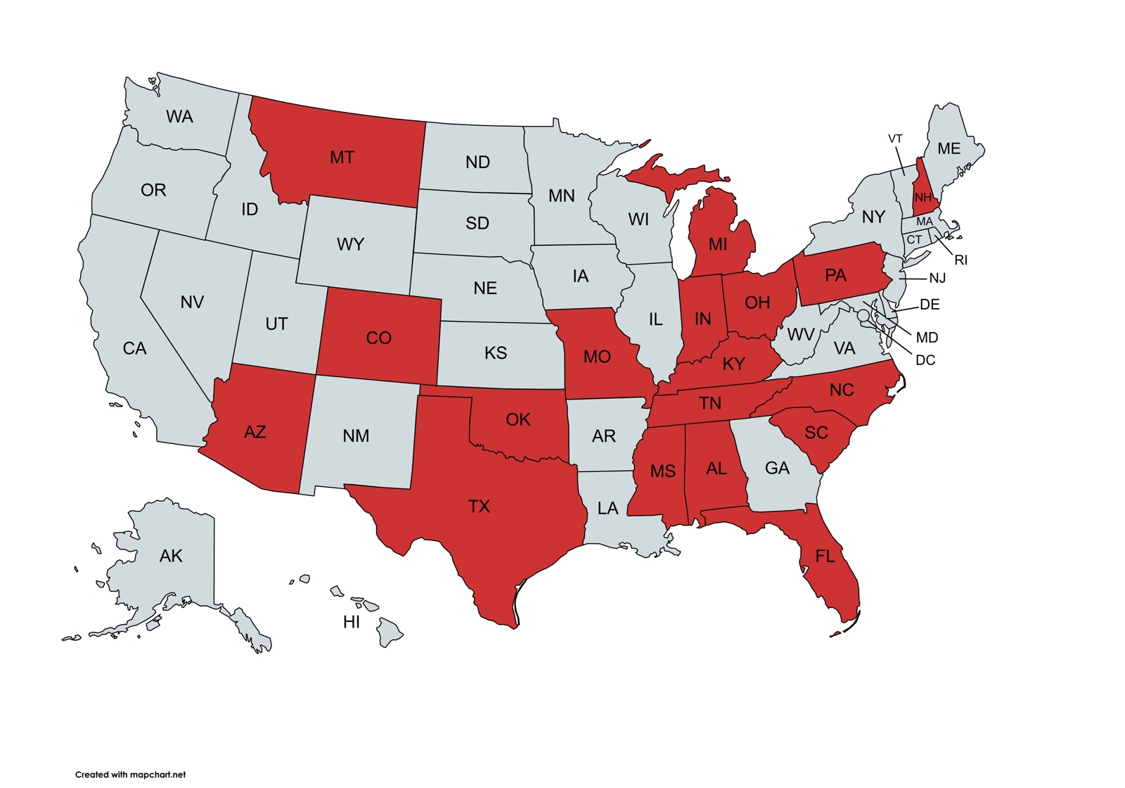 Map of U.S. states where Hoffman Consultants is currently licensed