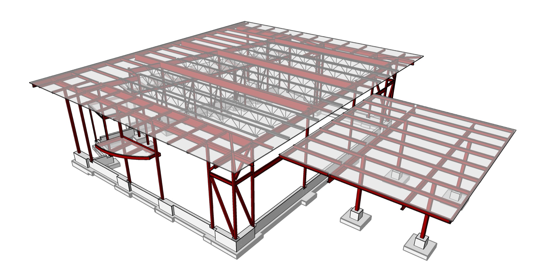 Structural framing model with roof trusses